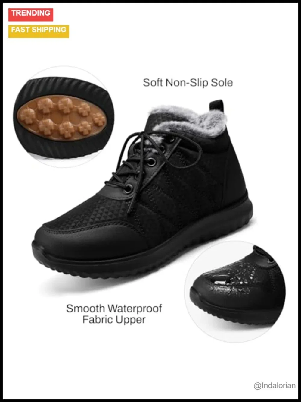 Winter Ankle Snow Boots Faux Fur Lined Waterproof Non-Slip Lace Up Comfortable